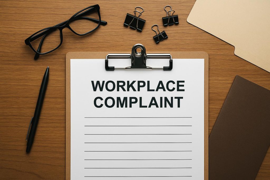 Workplace complaint process steps, highlighting employee rights and reporting procedures