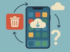 Smartphone screen showing deleted and reinstalled app icons, illustrating user app behavior