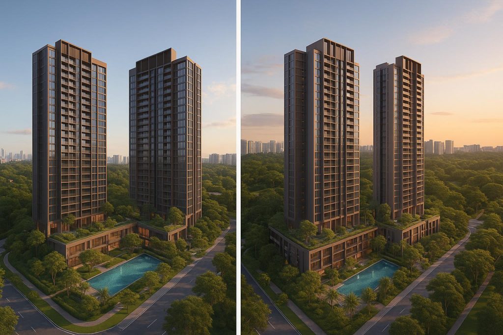 Vela Bay and Tengah Garden Residences new condominium buildings in Singapore skyline