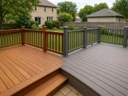 Wood vs composite deck comparison in Chicagoland suburban backyard, highlighting ROI differences