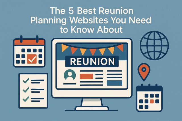 The 5 Best Reunion Planning Websites You Need to Know About Top reunion planning websites displayed on laptop and smartphone with event planning tools