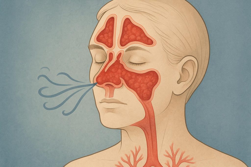 Close-up of a congested nose highlighting symptoms that may indicate serious health issues