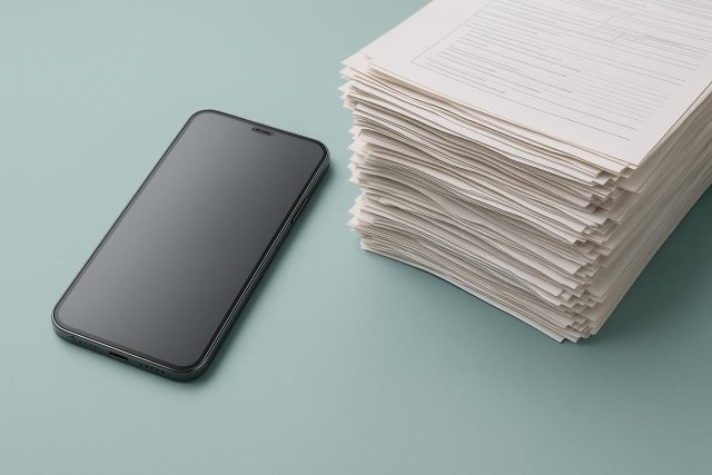 Digital paperwork icons on smartphone screen highlighting modern remote work challenges
