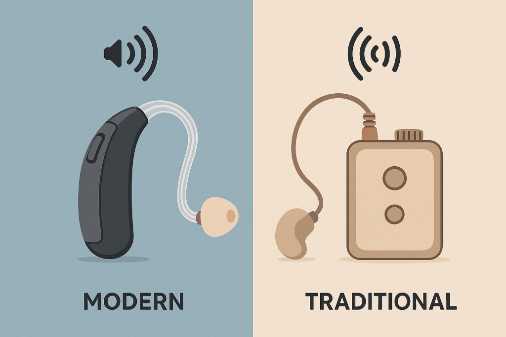 Modern and traditional hearing aids side by side illustrating technology comparison for lifestyle choice