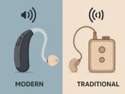 Modern and traditional hearing aids side by side illustrating technology comparison for lifestyle choice