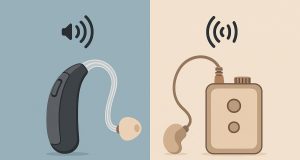 Modern and traditional hearing aids side by side illustrating technology comparison for lifestyle choice