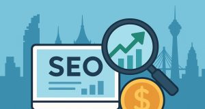 SEO pricing graph and Bangkok skyline illustrating digital marketing costs in the city