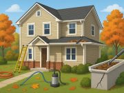 Homeowner inspecting gutters and roof during seasonal maintenance to prevent structural damage