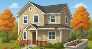 Homeowner inspecting gutters and roof during seasonal maintenance to prevent structural damage