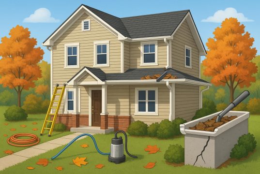 Homeowner inspecting gutters and roof during seasonal maintenance to prevent structural damage