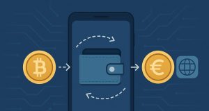 Digital currency symbols and mobile wallet app icons illustrating global payment integration