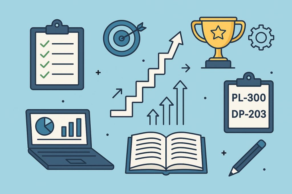 Study materials and strategy plan for passing PL-300 and DP-203 certification exams