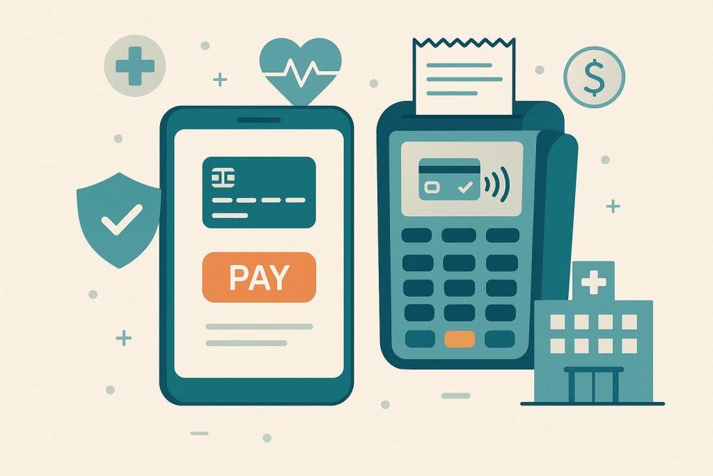 Mobile payment app being used in a hospital setting for patient billing and healthcare services