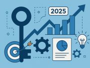 Modern business strategy concept with charts, graphs, and digital tools symbolizing efficiency