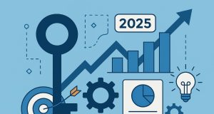 Modern business strategy concept with charts, graphs, and digital tools symbolizing efficiency