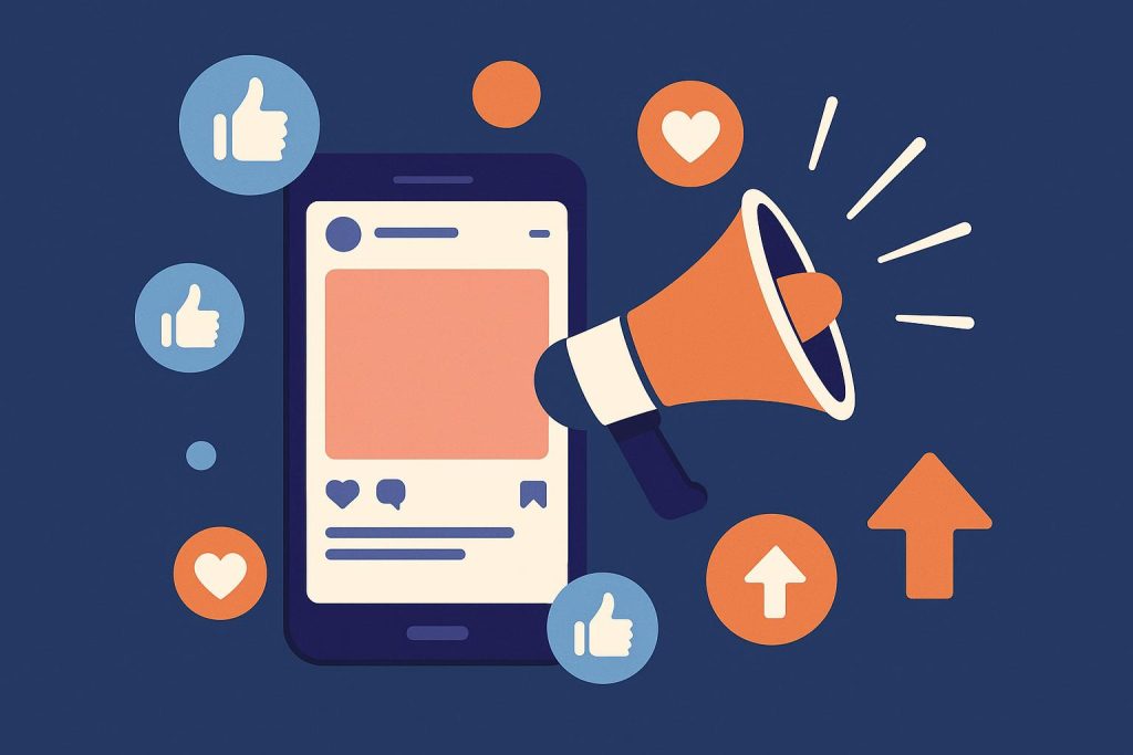 Social media strategy illustration highlighting smart post amplification for content creators