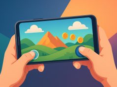 Mobile gamers interacting with advanced features on a modern gaming platform interface