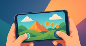 Mobile gamers interacting with advanced features on a modern gaming platform interface