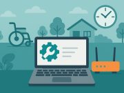 IT technician quickly troubleshooting computer systems in a senior living community office