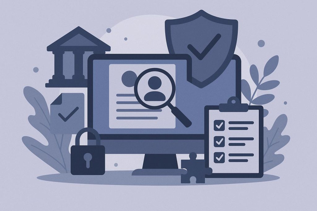 KYC compliance dashboard displaying verification process and security measures for compliance teams