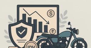 Two-wheeler with depreciation graph illustrating impact on insurance IDV value