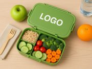 Custom lunch box with healthy food, representing branding and workplace wellness strategy