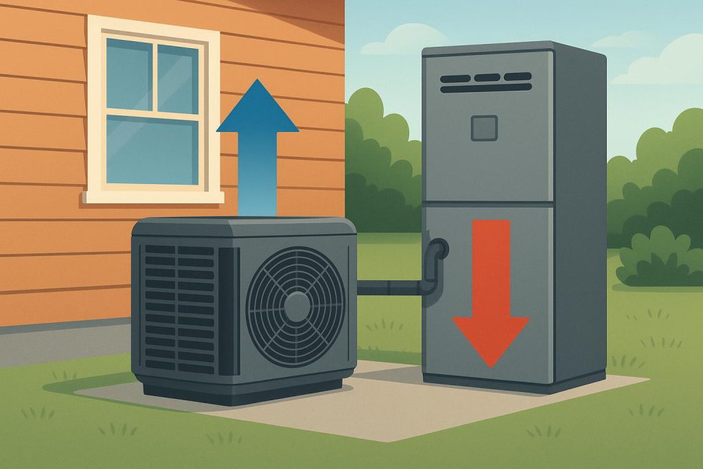 Modern home equipped with hybrid heating and cooling systems for energy-efficient comfort