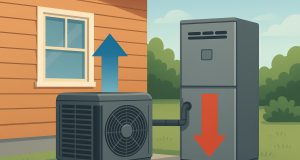 Modern home equipped with hybrid heating and cooling systems for energy-efficient comfort