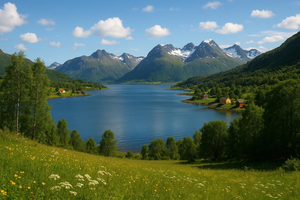 Scandinavian fjord landscape under summer sun, highlighting shift from Mediterranean travel