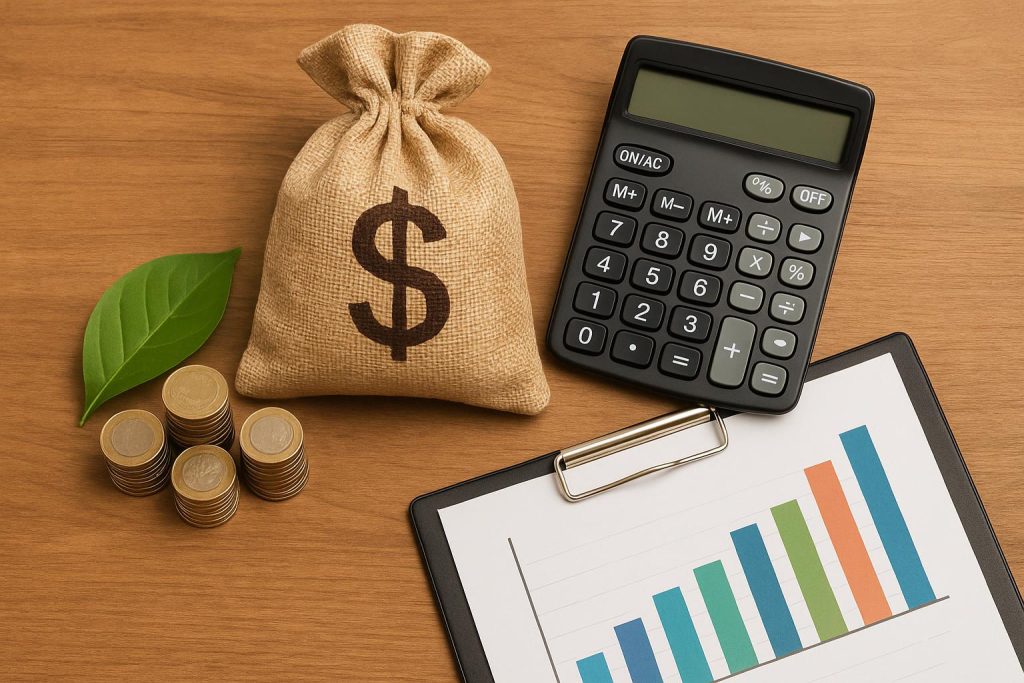 Hands analyzing budget sheets and calculator to illustrate conscious financial decision-making