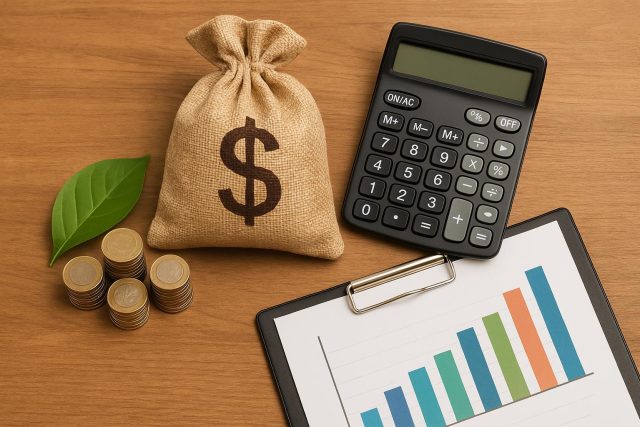 Hands analyzing budget sheets and calculator to illustrate conscious financial decision-making
