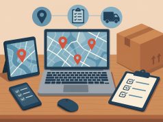 Delivery management dashboard with route maps and digital tools for efficient business logistics
