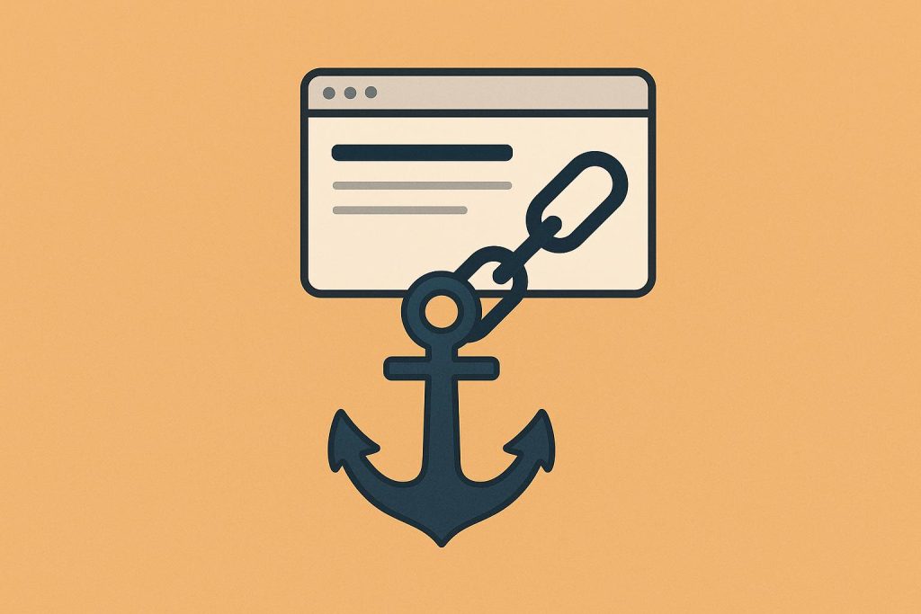 Anchor text concept with highlighted hyperlink in webpage illustration
