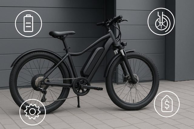 Things to Check Before Buying an Electric Cycle Electric cycle parked outdoors, highlighting features and accessories for buyer inspection
