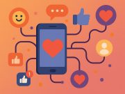 Colorful social media icons connected by heart symbols representing empathy in digital communication