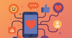 Colorful social media icons connected by heart symbols representing empathy in digital communication