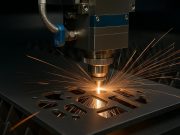 Laser cutting metal with a focused beam and nitrogen gas for cleaner edges and reduced finishing