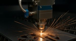 Laser cutting metal with a focused beam and nitrogen gas for cleaner edges and reduced finishing