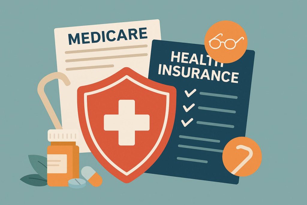 Health insurance policy documents and stethoscope highlighting senior citizens’ healthcare security