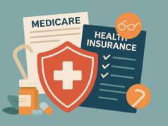 Health insurance policy documents and stethoscope highlighting senior citizens’ healthcare security