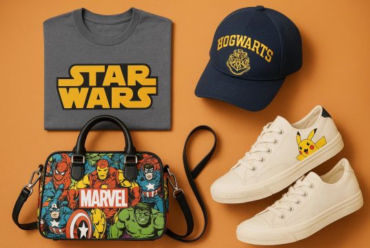 Apparel and accessories inspired by popular movies and TV shows highlighting fandom fashion trends