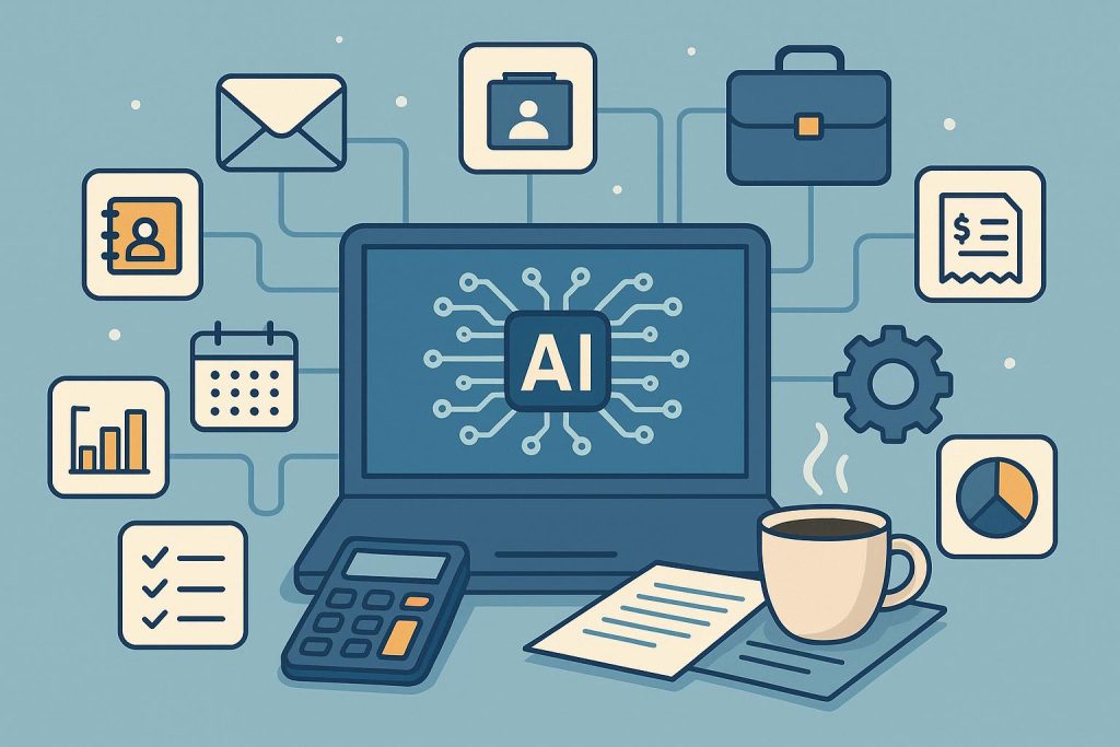 AI automating business tasks such as scheduling, data entry, email management, and analytics