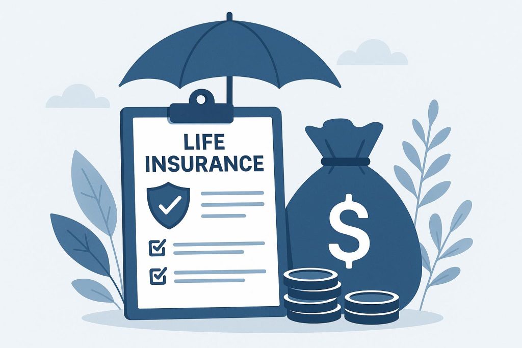 Life insurance policy documents and calculator on a desk representing coverage and financial planning