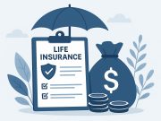 Life insurance policy documents and calculator on a desk representing coverage and financial planning