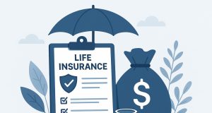 Life insurance policy documents and calculator on a desk representing coverage and financial planning