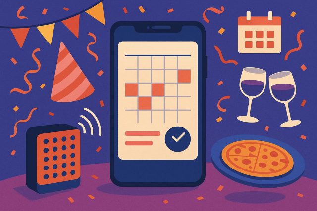 Your Phone Has Quietly Become the Party Planner Smartphone displaying event planning app with calendar and party invitations on screen