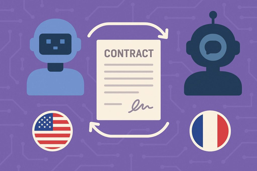 AI translation models analyzing legal contracts, highlighting accuracy and language differences