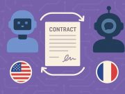 AI translation models analyzing legal contracts, highlighting accuracy and language differences