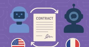 AI translation models analyzing legal contracts, highlighting accuracy and language differences