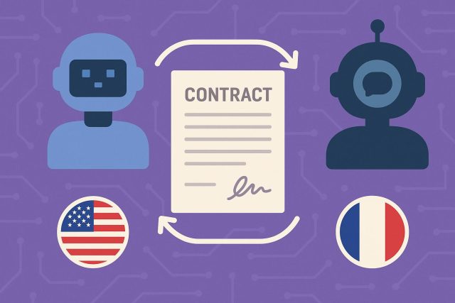 AI translation models analyzing legal contracts, highlighting accuracy and language differences